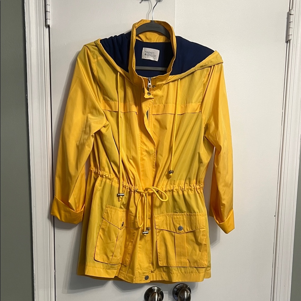 Yellow Hooded Rain Jacket